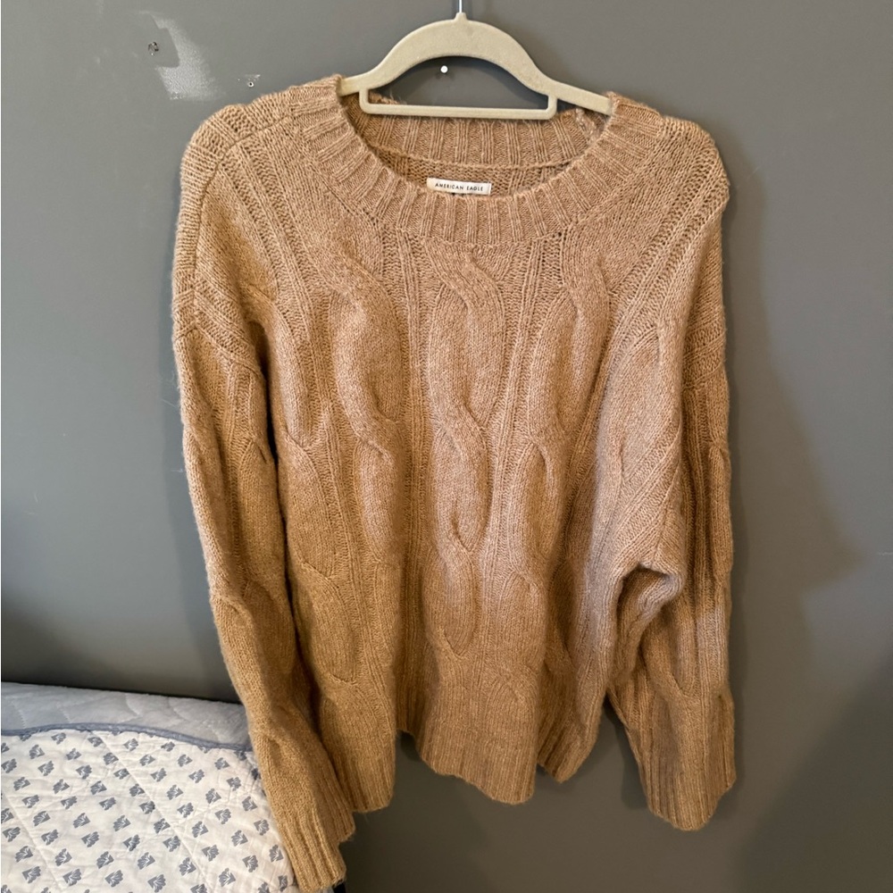 American Eagle Outfitters Tan Crew Neck Cable Knit Sweater